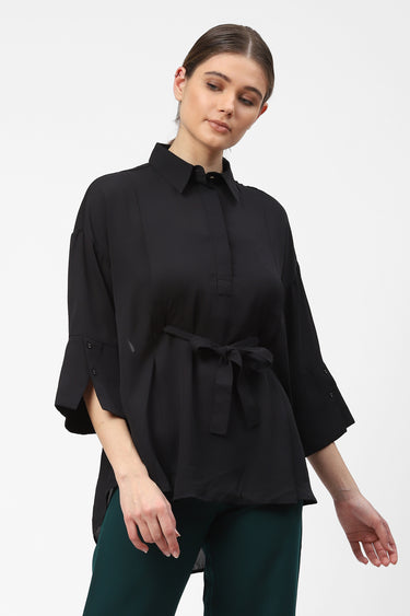 Oversized Georgette Womens Top With Waist Tie Detail