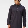 Navy Blue Mens  Stretch Poplin Kurta With Contrasting Buttons