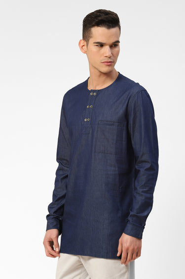 Indigo Blue Mens Kurta With Double Button Placket Detail