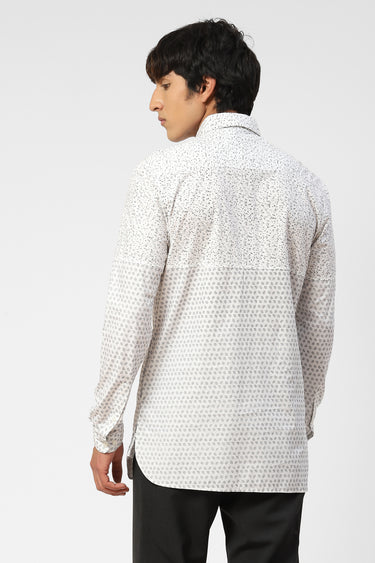 White Mens Kurta With Double Print