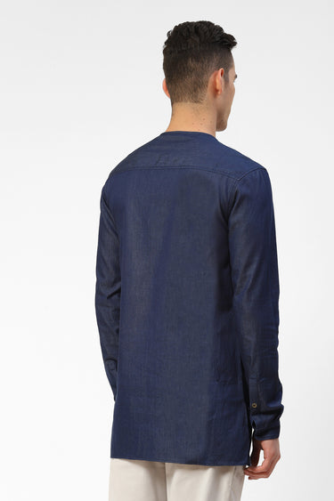 Indigo Blue Mens Kurta With Double Button Placket Detail