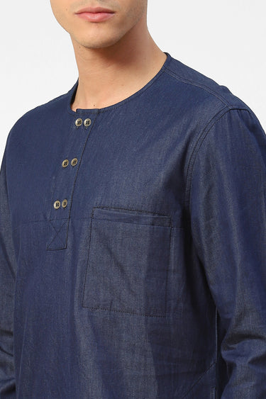 Indigo Blue Mens Kurta With Double Button Placket Detail