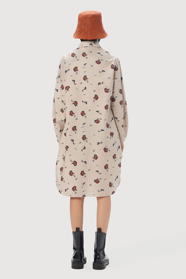 Elegant A-Line Shirt Dress with All-Over Fish Print