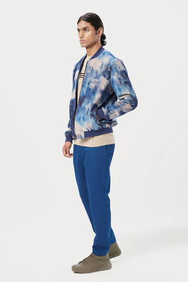 Easy Fit Bomber Jacket with Front Zipper Detail and All-Over Textured Print