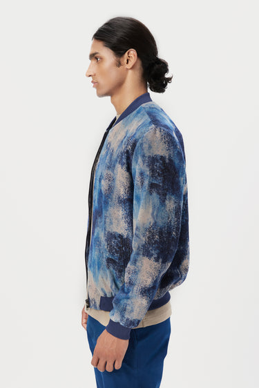 Easy Fit Bomber Jacket with Front Zipper Detail and All-Over Textured Print