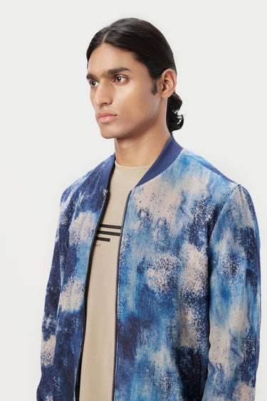 Easy Fit Bomber Jacket with Front Zipper Detail and All-Over Textured Print