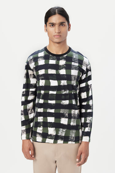 Classic Fit Full Sleeve T-Shirt with All-Over Large Check Print