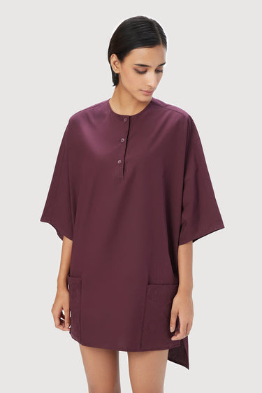 Oversized Round Neck Top with Front Placket