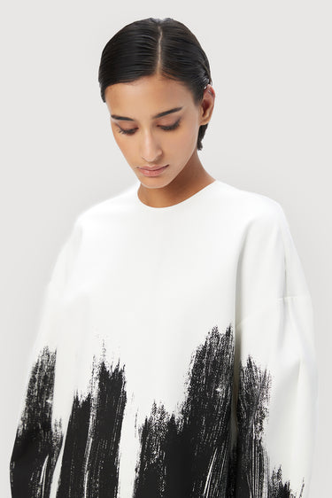 Easy Fit Round Neck Sweatshirt with Brush Stroke Print