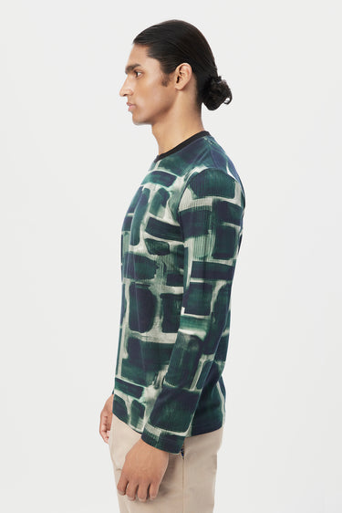 Regular Fit Full Sleeve T-Shirt in All-Over Abstract Print