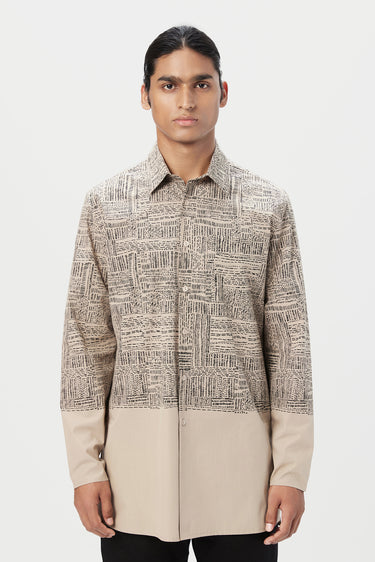 Regular Fit Button-Down Short Kurta with All-Over Kantha Print