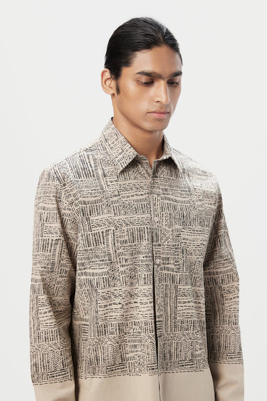 Regular Fit Button-Down Short Kurta with All-Over Kantha Print