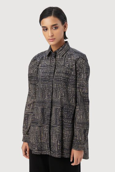 Easy Fit Button-Down Shirt Showcasing an All-Over Kantha Print