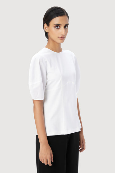 Slim Fit Round Neck Top with Soft Rounded Sleeves