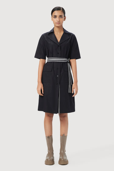 Regular Fit Short Sleeve Shirt-Dress with Line Print on Center Back