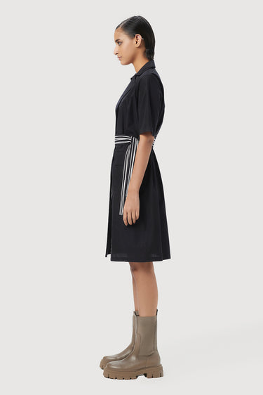 Regular Fit Short Sleeve Shirt-Dress with Line Print on Center Back