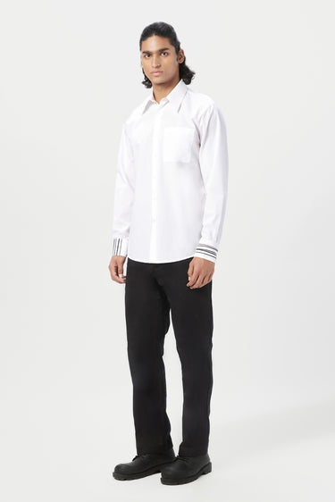 Regular Fit Button-Down Shirt with Stylish Line Print Placement