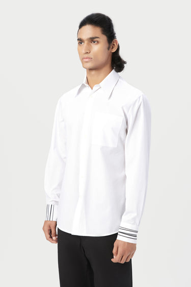 Regular Fit Button-Down Shirt with Stylish Line Print Placement