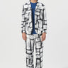 Regular Fit Two-Button Jacket with Overall Abstract Check Print