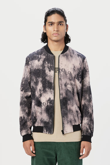 Easy Fit Bomber Jacket with Front Zipper Detail and All-Over Textured Print