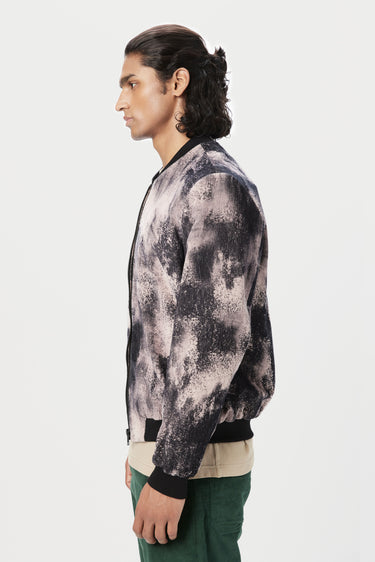 Easy Fit Bomber Jacket with Front Zipper Detail and All-Over Textured Print