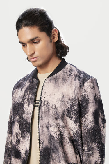 Easy Fit Bomber Jacket with Front Zipper Detail and All-Over Textured Print