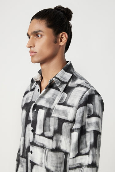 Easy Fit Button-Down Shirt in an All-Over Abstract Check Print