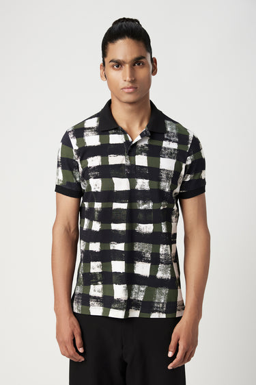 Regular Fit Polo T-Shirt with All-Over Large Check Print