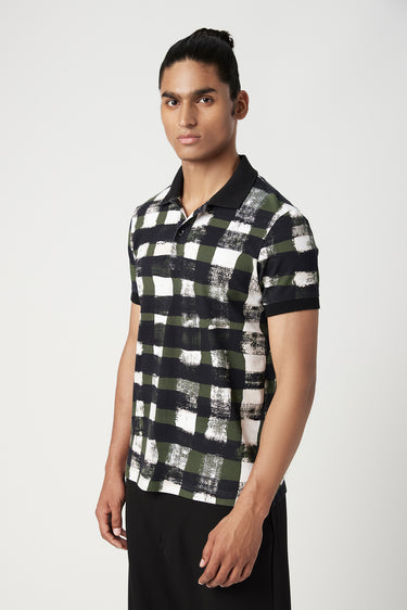 Regular Fit Polo T-Shirt with All-Over Large Check Print