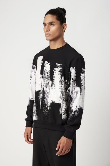 Regular Fit Sweatshirt with Artistic Brush Effect Print