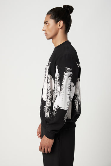 Regular Fit Sweatshirt with Artistic Brush Effect Print