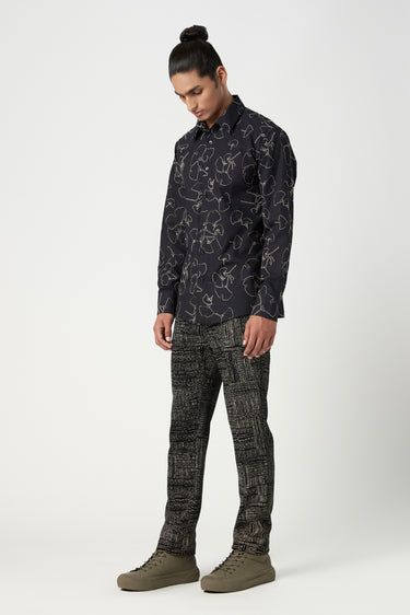 Regular Fit Button-Down Shirt with All-Over Thread Embroidery