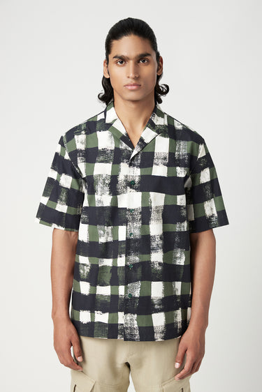 Relaxed Fit Half Sleeve Shirt with All-Over Large Check Print