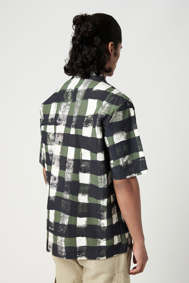 Relaxed Fit Half Sleeve Shirt with All-Over Large Check Print