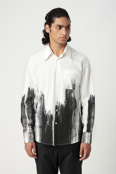 Classic Fit Button-Down Shirt with Brush Stroke Print Placement