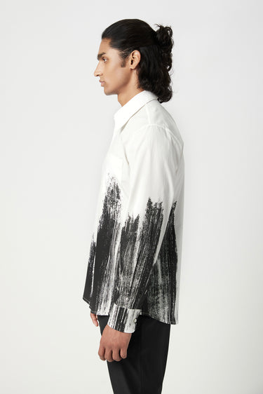 Classic Fit Button-Down Shirt with Brush Stroke Print Placement