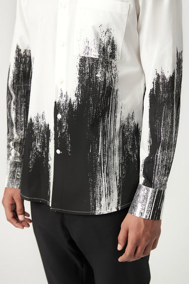 Classic Fit Button-Down Shirt with Brush Stroke Print Placement