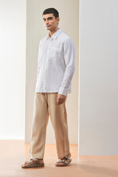 White Linen Regular Fit Button-Down Shirt