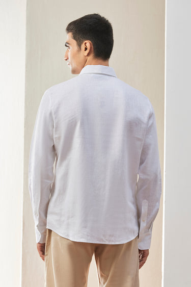 White Linen Regular Fit Button-Down Shirt