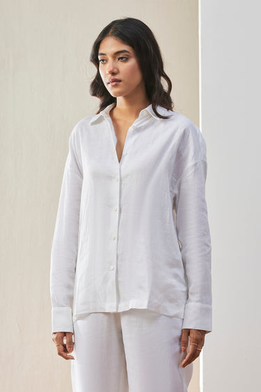 White Linen Shirt with Wide Cuff