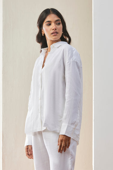 White Linen Shirt with Wide Cuff