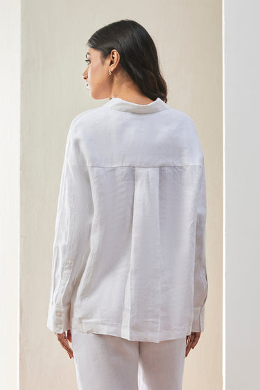 White Linen Shirt with Wide Cuff