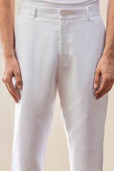 White Linen Trousers with Bone Pocket on Back