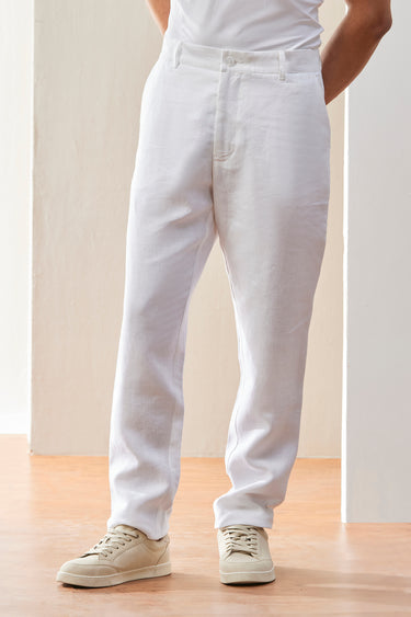 White Linen Trousers with Bone Pocket on Back