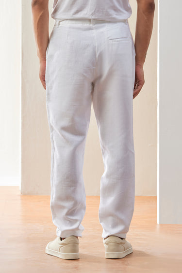 White Linen Trousers with Bone Pocket on Back