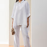 White Linen Oversized Shirt with Tonal Embroidered Signature