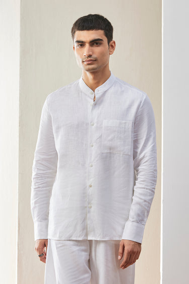 Men's Linen Shirt with Tonal Signature Details