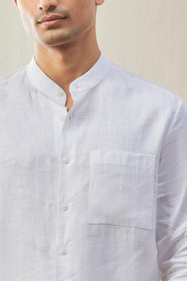 Men's Linen Shirt with Tonal Signature Details