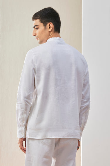 Men's Linen Shirt with Tonal Signature Details