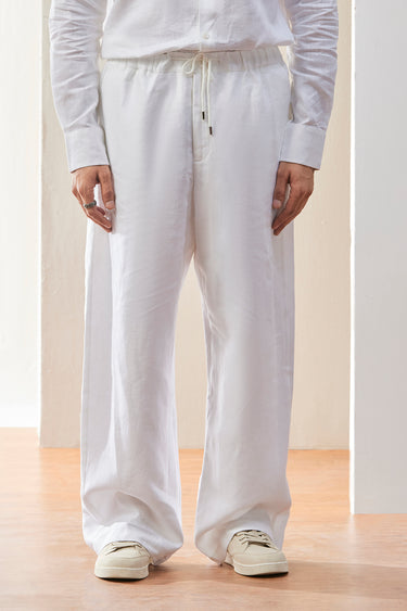 White Linen Trousers with Back Patch Pocket